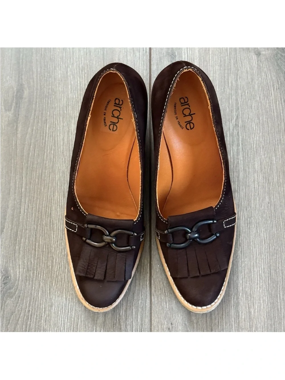 Arche Suede Wedge Loafers Sz 37.5 / 6.5 Chocolate Brown France Comfort Academia